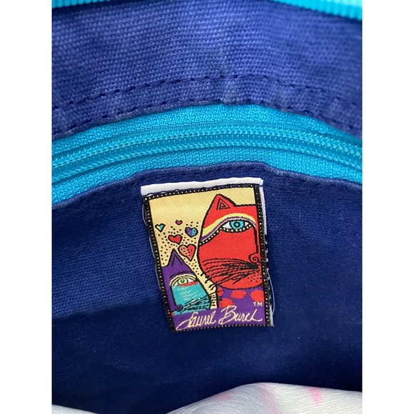 Laurel Burch Tote Bag Horses Folk Art Blue Sequins Zipper Closure - Picture 2 of 13